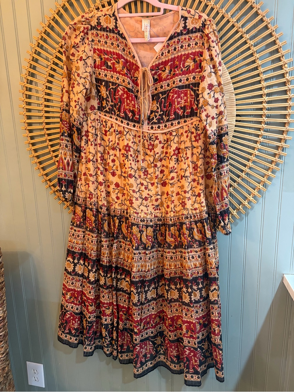 Raga Advika Bohemian  Elephant Print Midi Dress NWOT Small Anthropologie